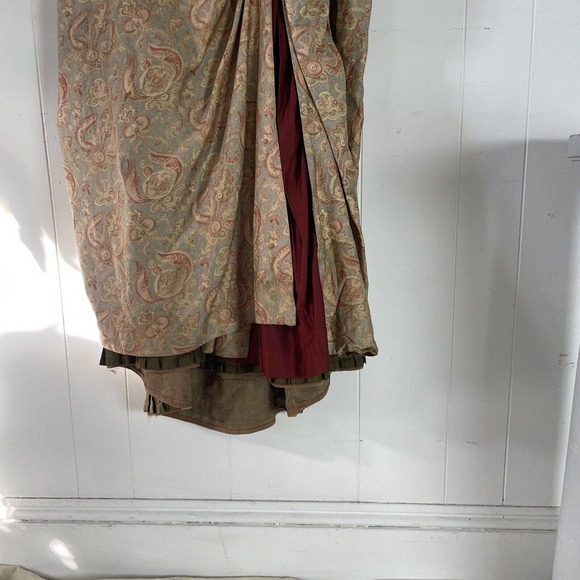 Antique 1800s Printed Asymmetric Walking Dress Skirt Bustle Draping Pleats - Picture 10 of 16